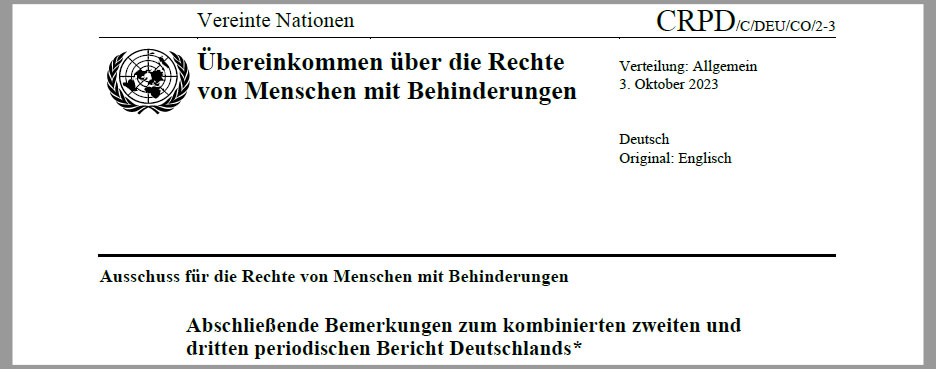 Bild der stark verkleinerten Kopfzeilen der Abschließenden Bemerkungen an Deutschland aus 2023 Bild der stark verkleinerten Kopfzeilen der Abschließenden Bemerkungen an Deutschland aus 2023