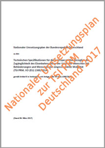 Bild der stark verkleinerten Seite des Nationalen Umsetzungsplans zur TSI PRM (23 Seiten, 2017) Bild der stark verkleinerten Seite des Nationalen Umsetzungsplans zur TSI PRM (23 Seiten, 2017)