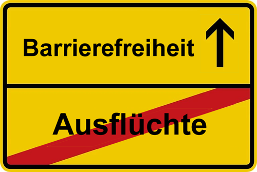 Ortsausgangsschild Ausfl&uuml;chte - Barrierefreiheit