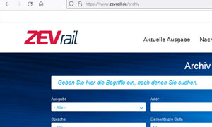 Archiv-Seite der Fachzeitschrift ZEVrail